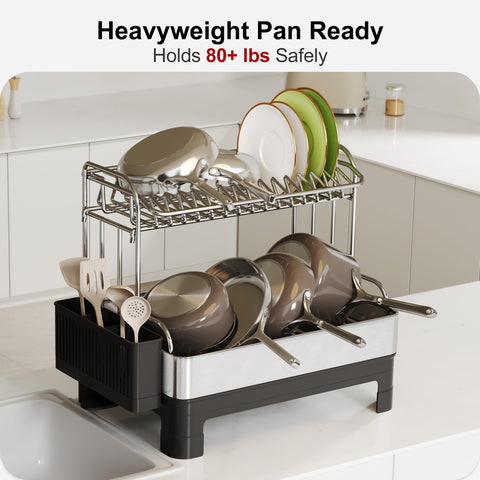 BOOSINY heavy-duty rack supports large cookware like cast iron pans