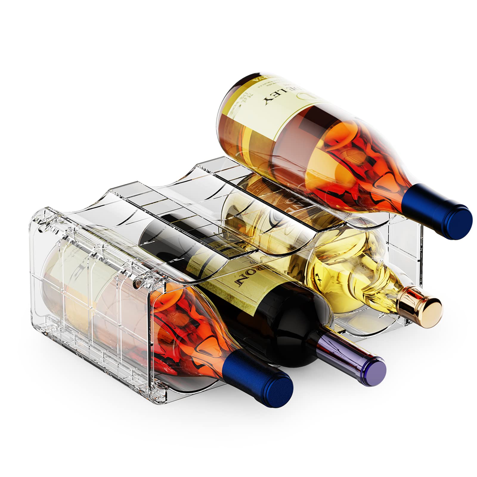 BOPai clear wine rack in fridge holding six bottles for space-saving storage