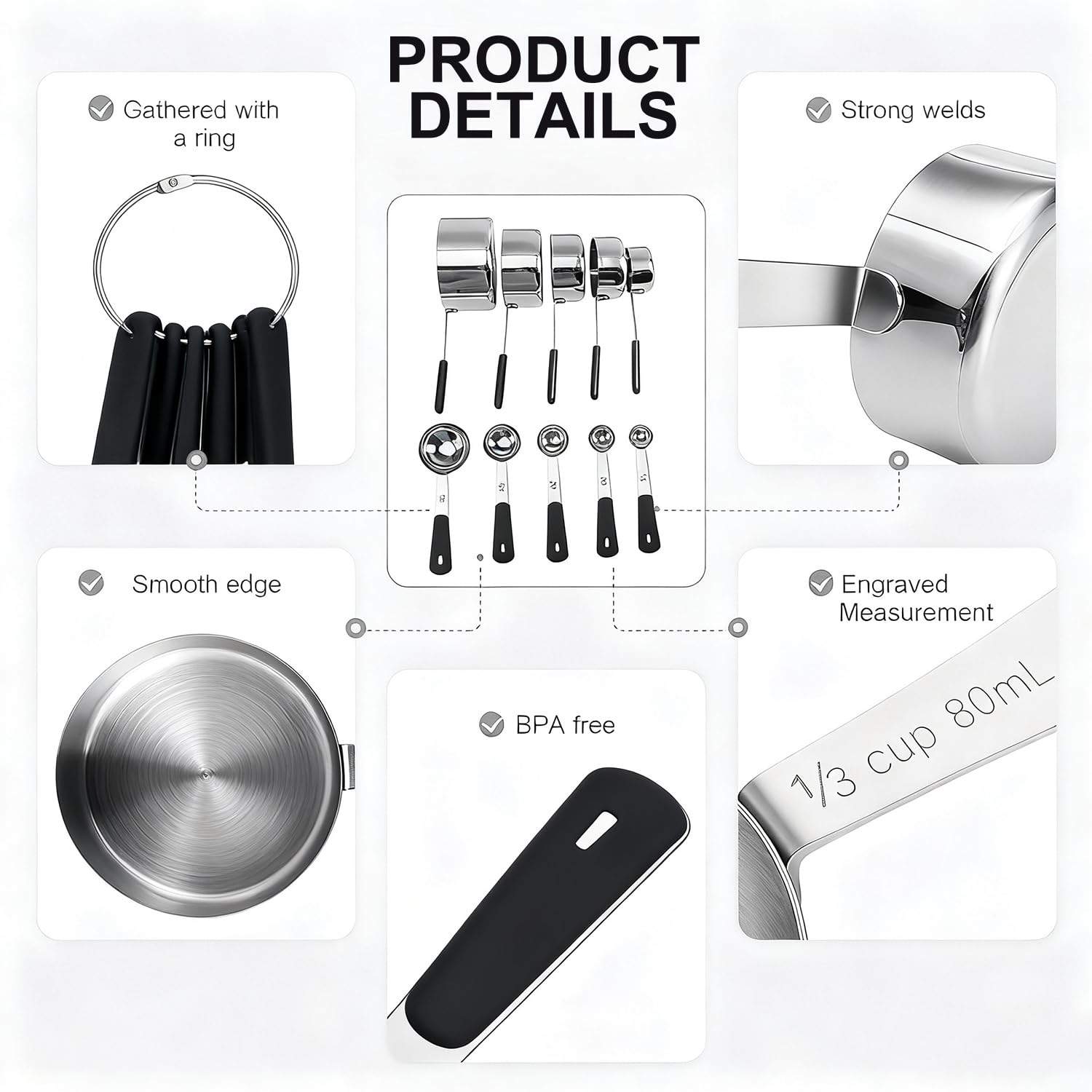 Bopei dishwasher-safe measuring set for fast cleanup after cooking.