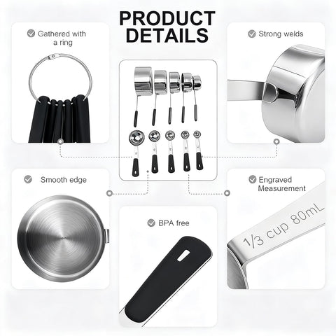 Bopei dishwasher-safe measuring set for fast cleanup after cooking.