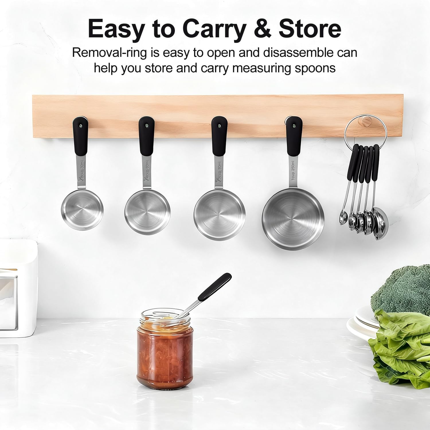 Bopei measuring cups in a tidy organizer for quick reach.