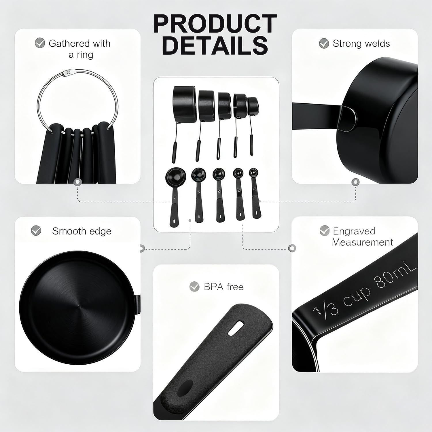 Bopei set with removable ring keeps measuring tools organized