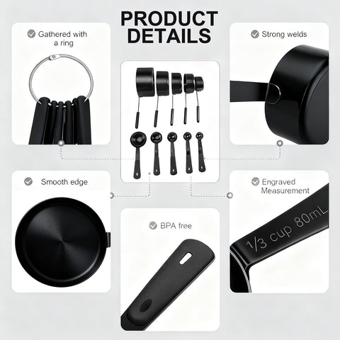 Bopei set with removable ring keeps measuring tools organized