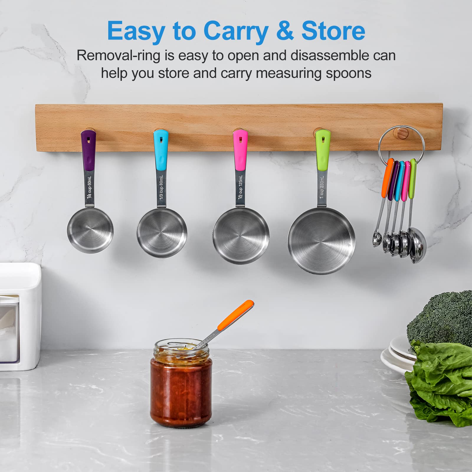 Bopei 5-piece color-coded spoons set ideal for fast measurement during cooking.
