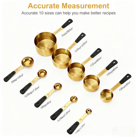 Bopei stackable measuring set with ring keeps utensils organized and easy to store.
