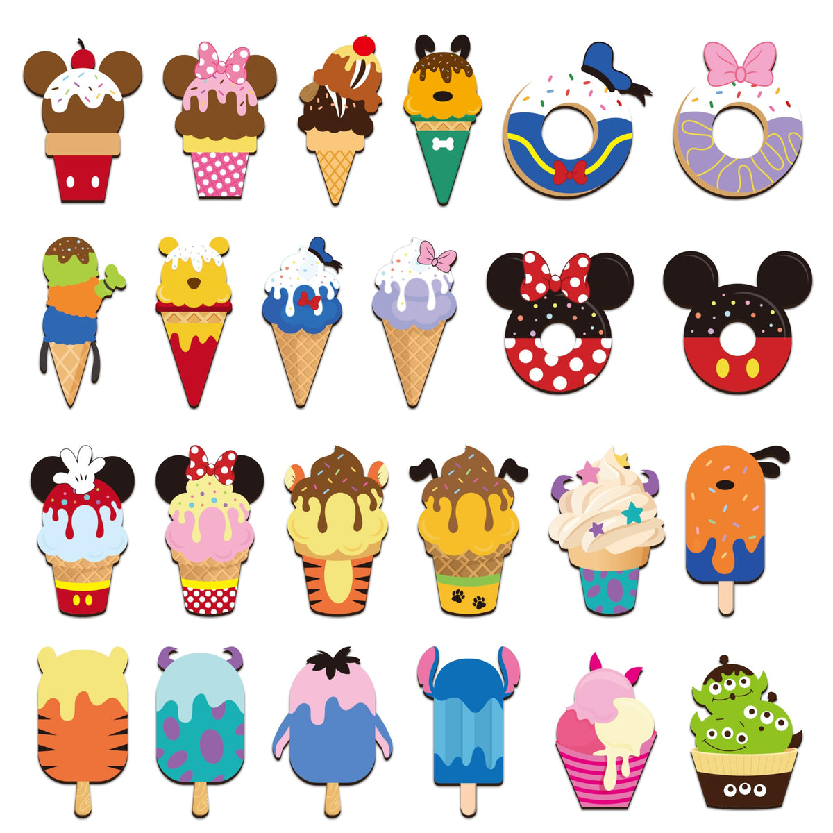 BOpusail ice cream mouse magnets 24-pack with varied poses for playful fridge decor.