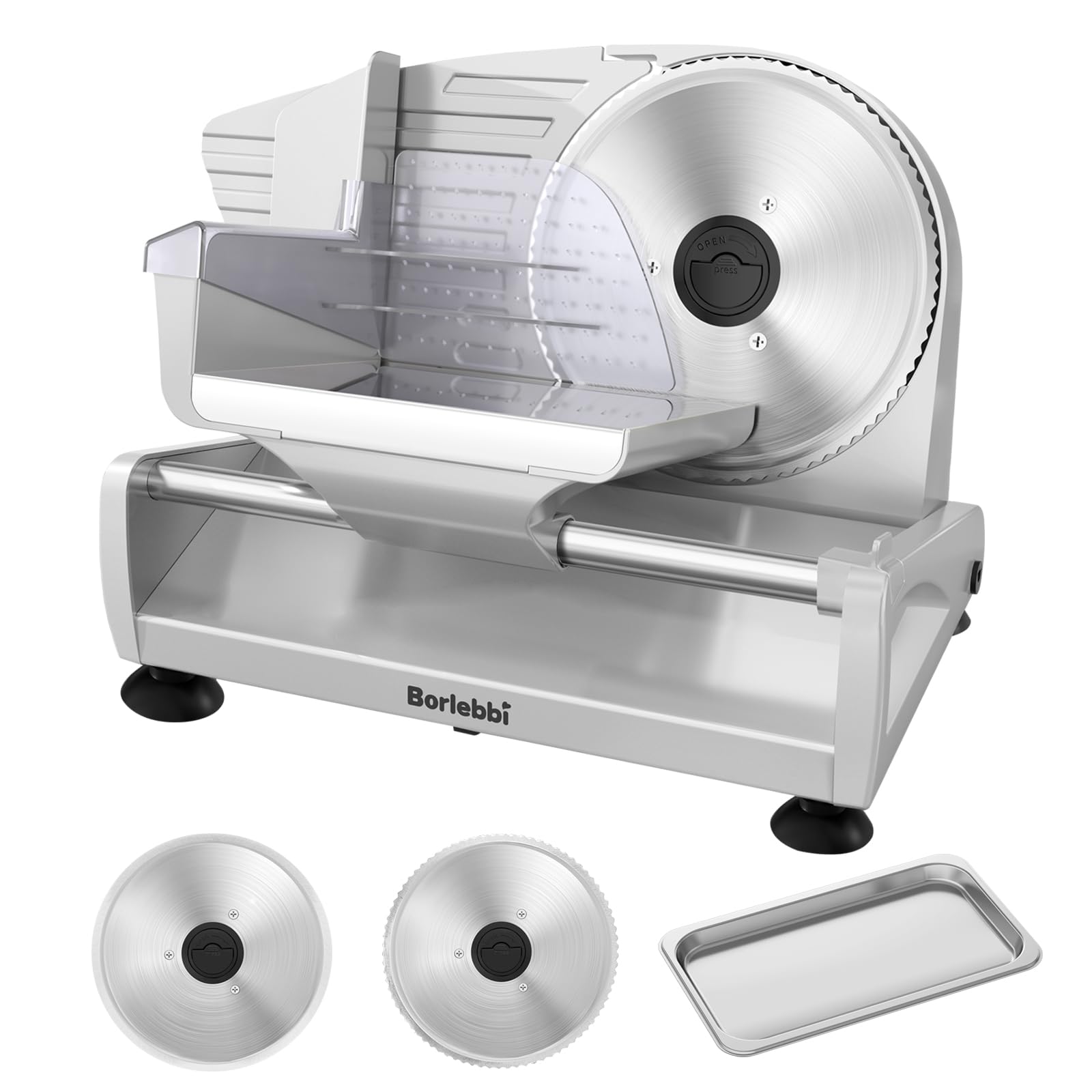 Borlebbi meat slicer with serrated blade for precise meat slicing at home.
