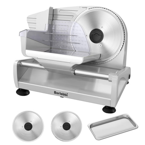 Borlebbi meat slicer with serrated blade for precise meat slicing at home.