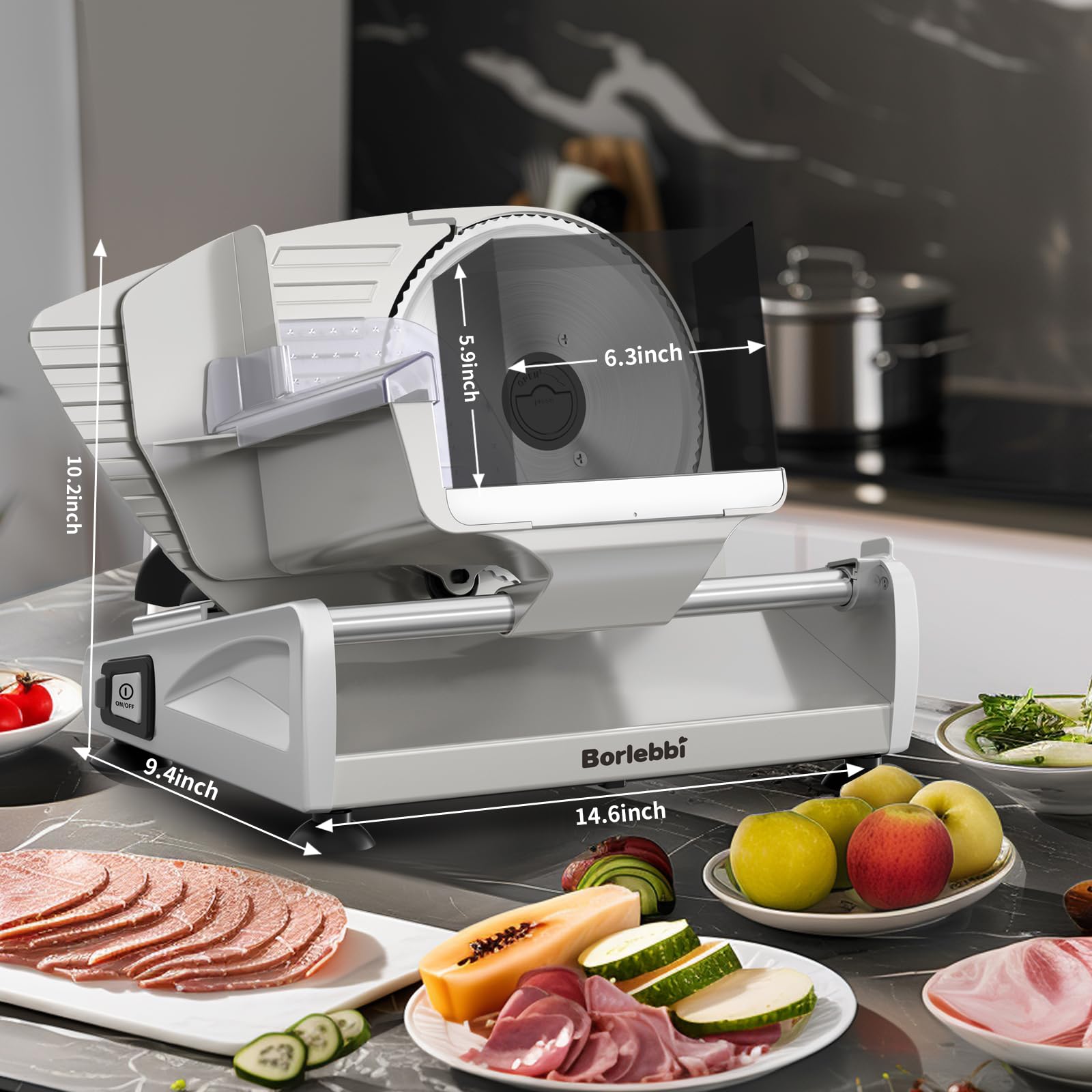 Borlebbi meat slicer compact design fits small home kitchens.