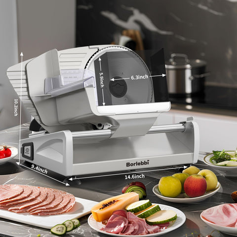 Borlebbi meat slicer compact design fits small home kitchens.