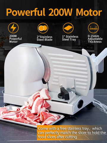 Borlebbi Meat Slicer thickness adjustment knob enables customizable slices.