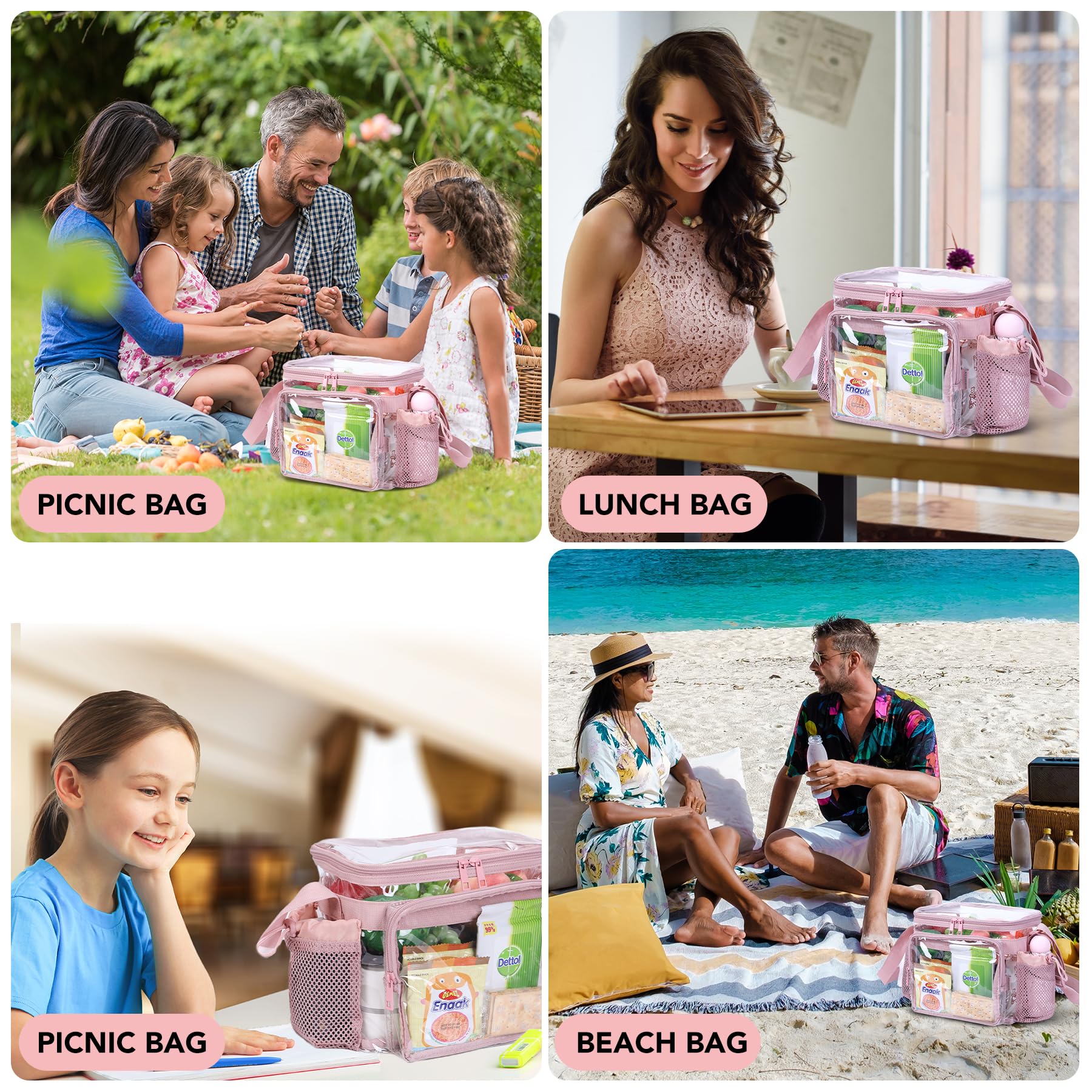 BORMELUN pink clear lunch bag, ideal for easy meal packing.