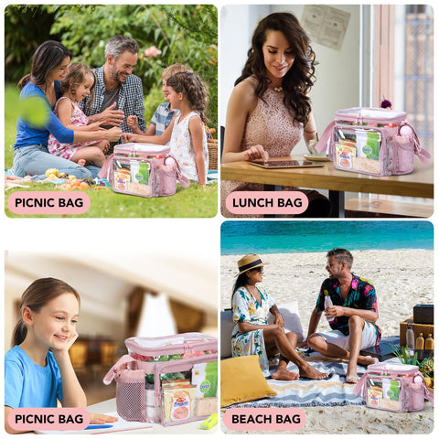 BORMELUN pink clear lunch bag, ideal for easy meal packing.