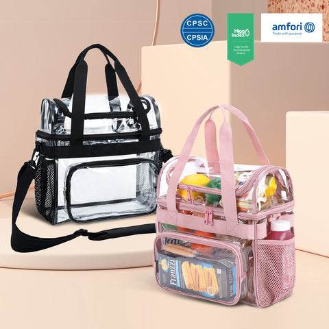 BORMELUN clear lunch bag in black tote style for versatile carry