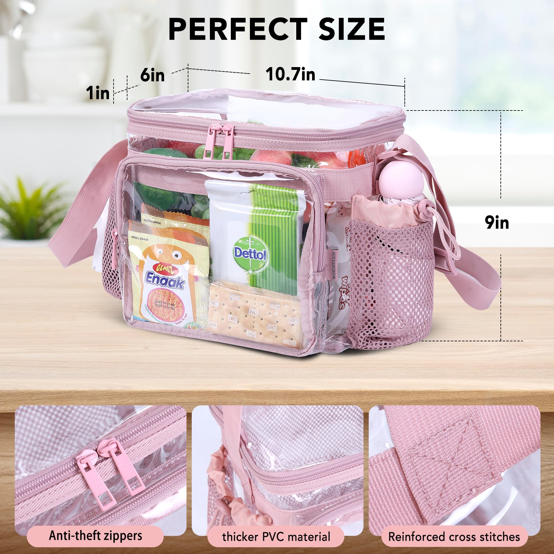 BORMELUN heavy-duty lunch bag pink, durable for busy workdays.