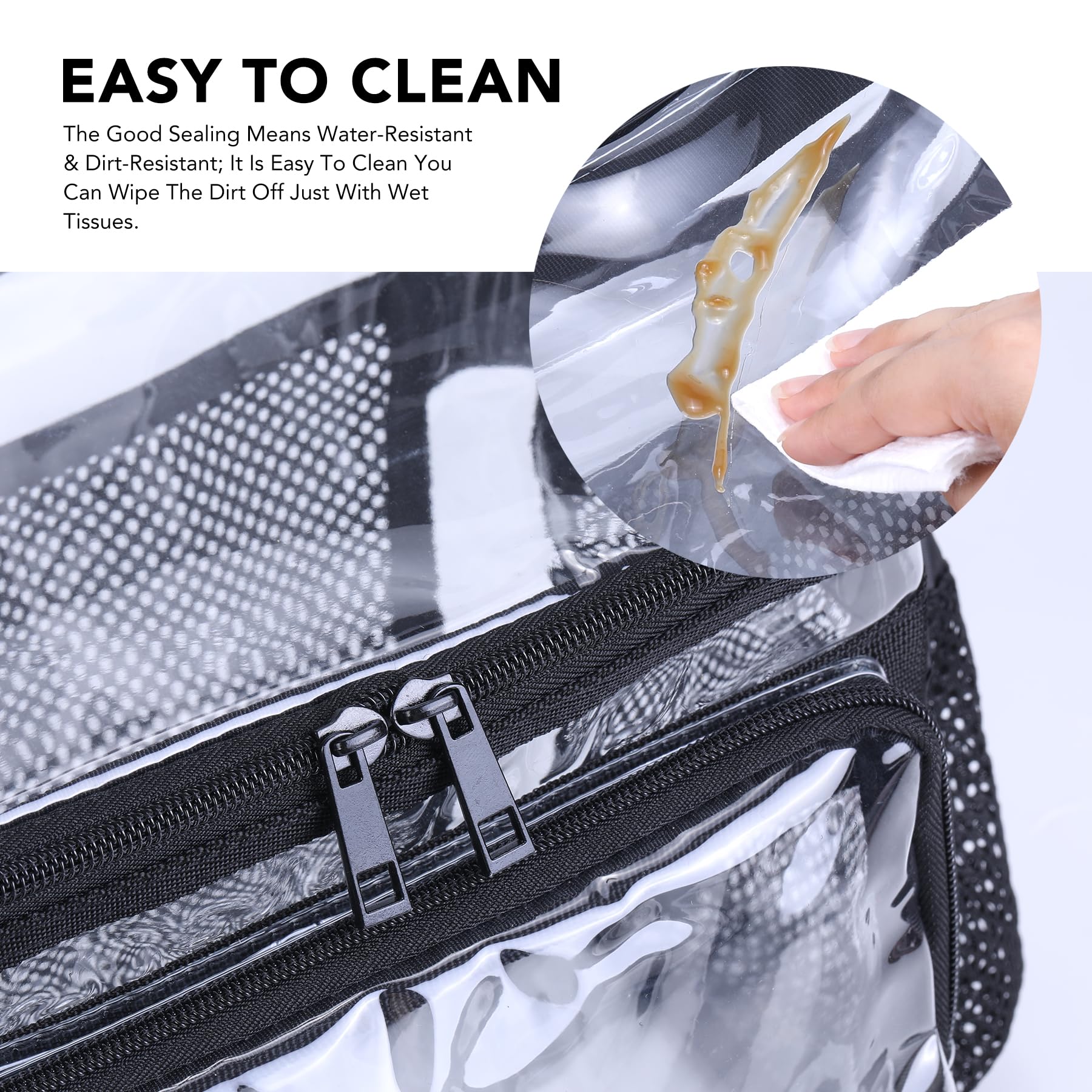 BORMELUN mesh back pocket illustrates extra snack storage on the go
