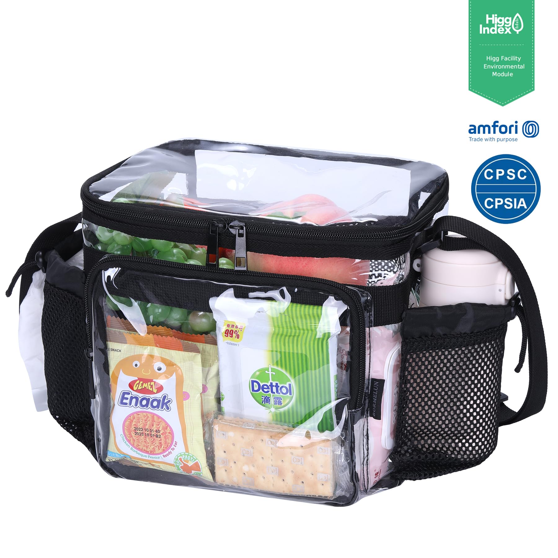 BORMELUN clear lunch bag side profile highlighting rugged, durable build for daily use