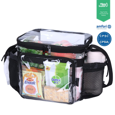 BORMELUN clear lunch bag side profile highlighting rugged, durable build for daily use