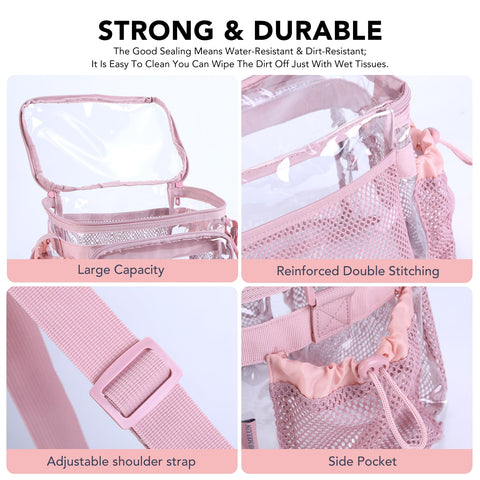 BORMELUN pink clear lunch bag, practical for women on the go.