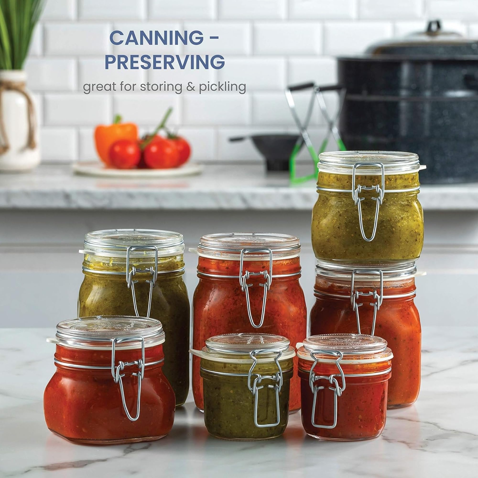 Bormioli Rocco craft-storage jar helps organize beads, crafts, or cosmetics.