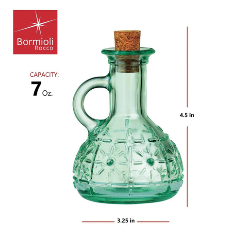 Bormioli Rocco Olivia oil cruet cork stopper preserves freshness.
