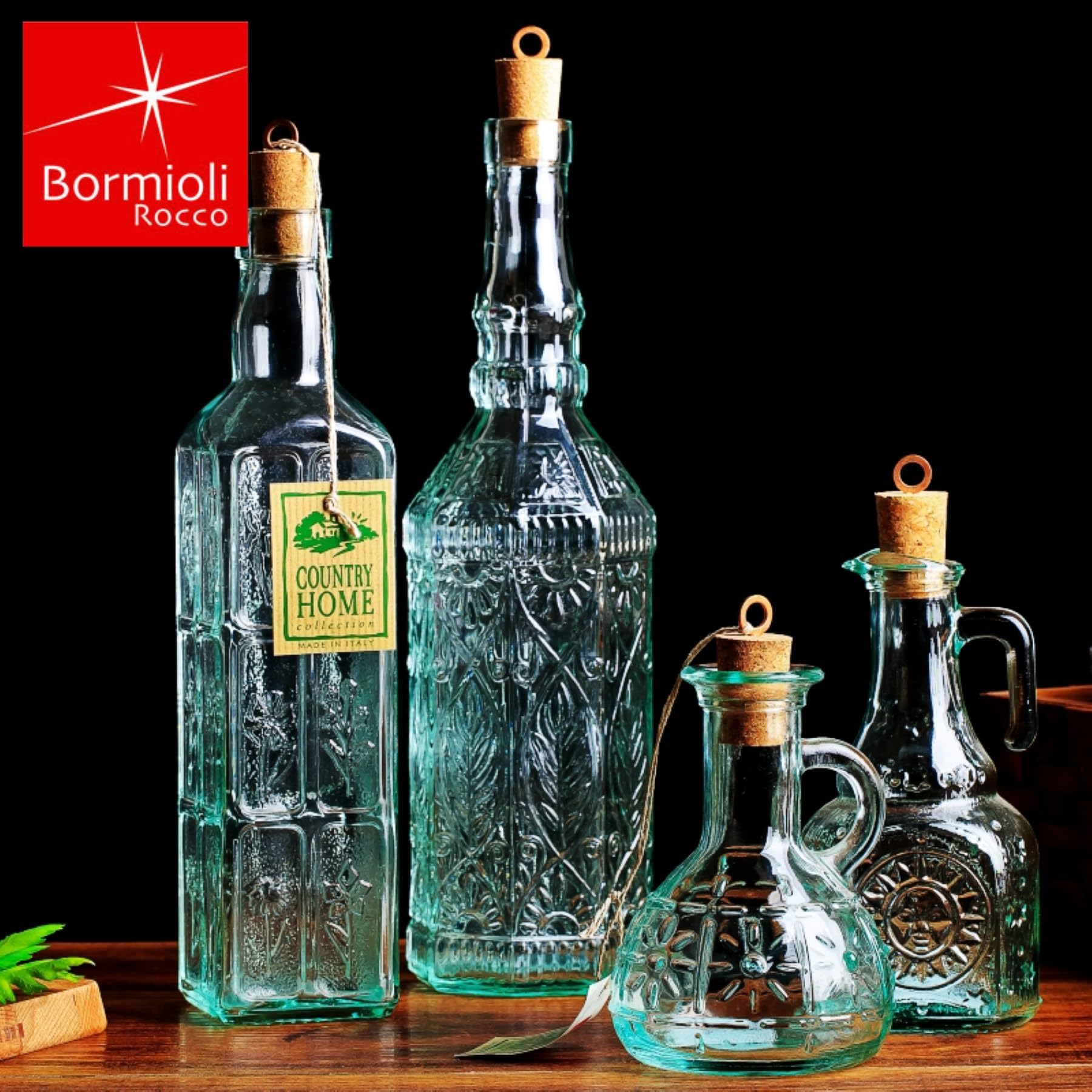Bormioli Rocco Olivia oil cruet with right-angled handle for easy pouring.
