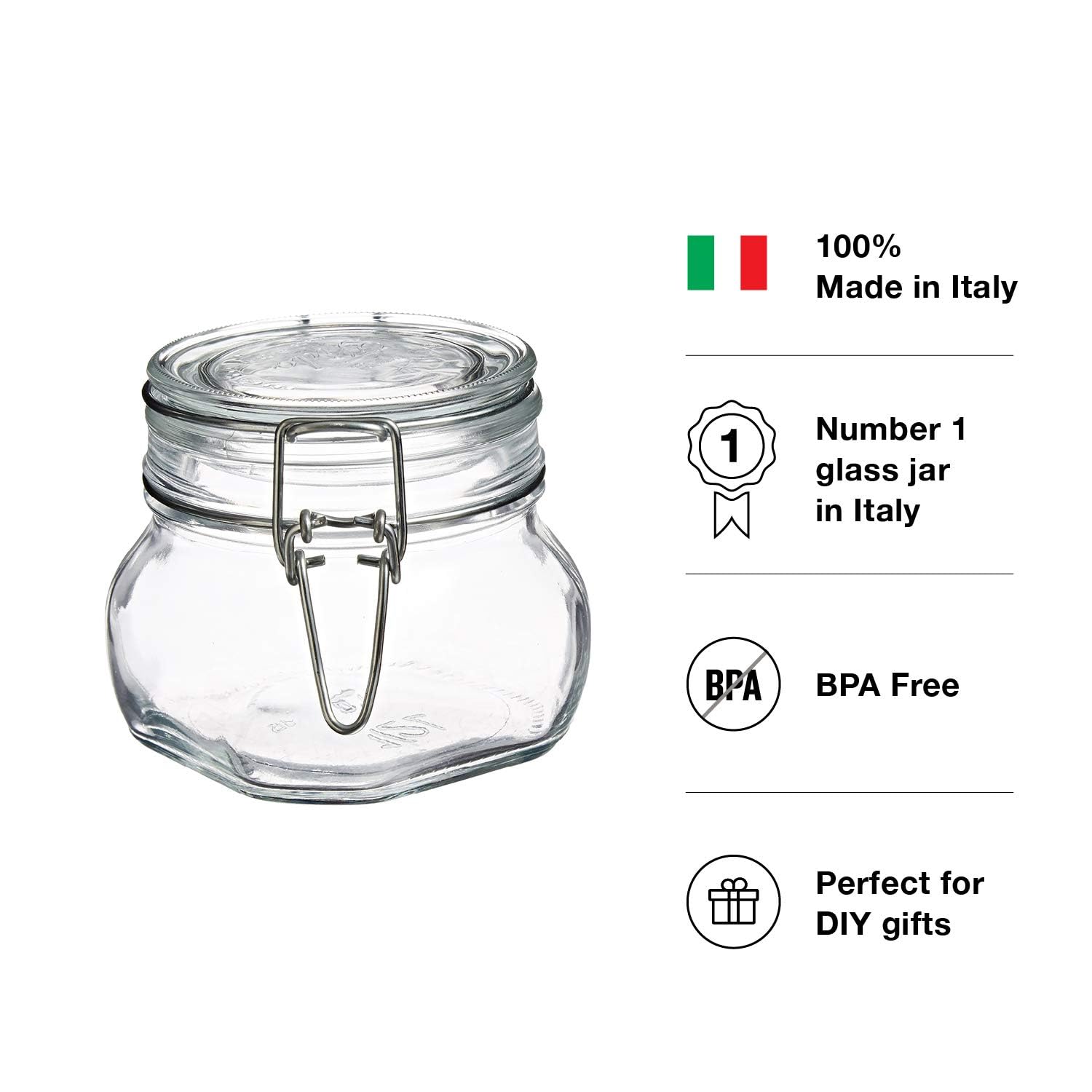 Bormioli Rocco Fido leak-proof gasket prevents spills during storage