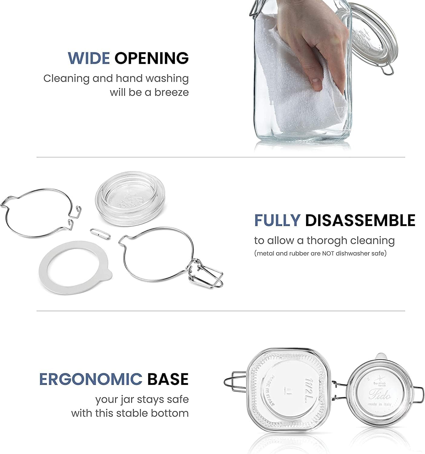 BPA-free Bormioli Rocco Fido jar with blue lid for safe storage.