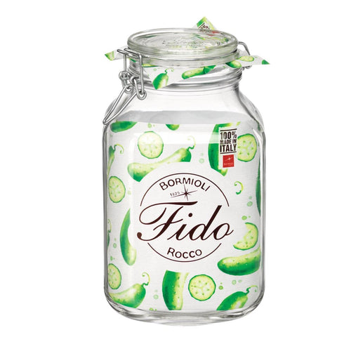Bormioli Rocco Fido square jar clear glass for easy content visibility and quick checks.
