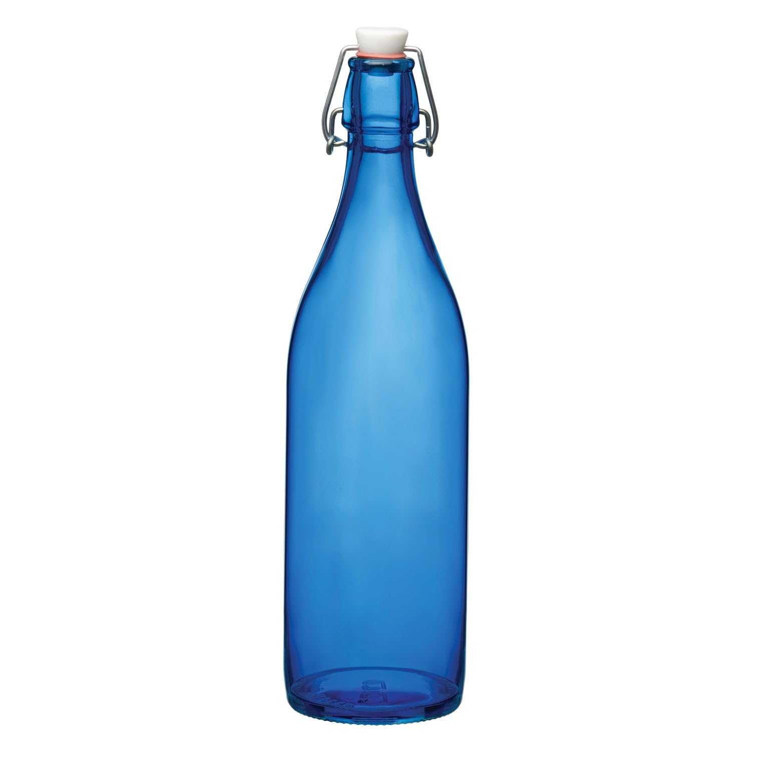 Bormioli Rocco Giara blue glass bottle for juice storage and display.