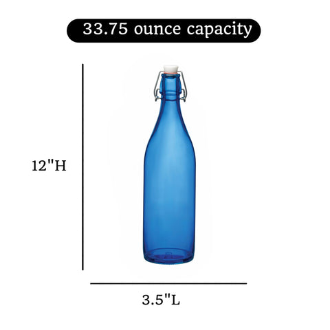 Bormioli Rocco Giara bottle with clamp lid keeps liquids secure.