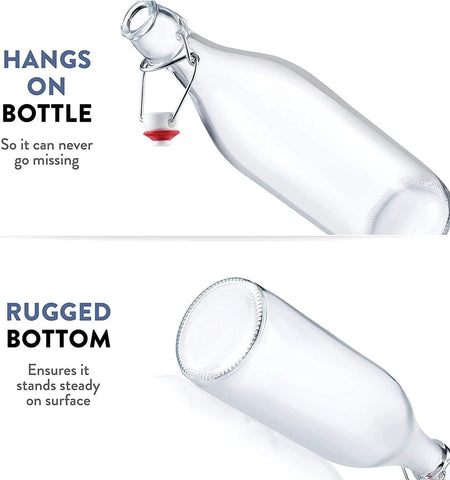 Clear Giara bottle stores homemade juices with elegant, reusable glass.