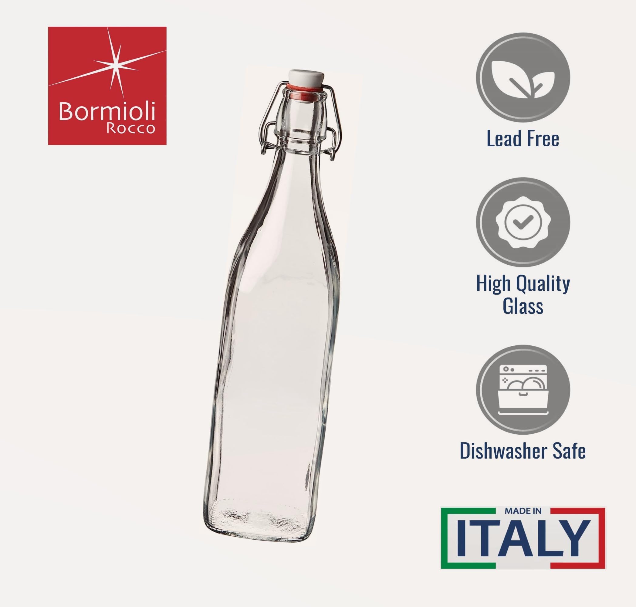 Infused oils preserved with freshness in reusable glass Bormioli Rocco bottle.