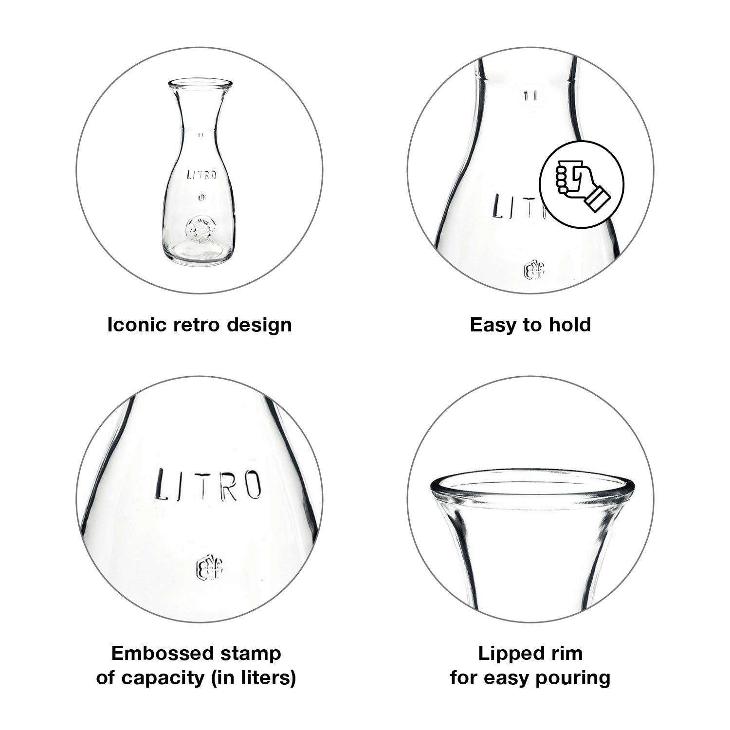 Lipped rim enables mess-free pouring of wine or water