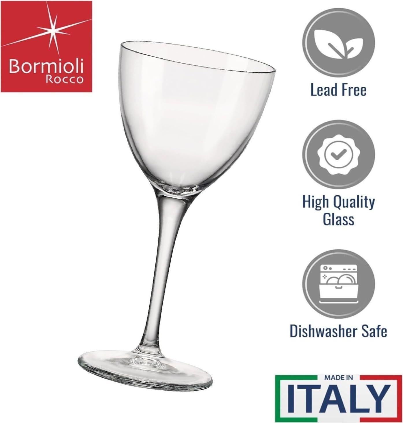 Novecento Nick & Nora glass, seamless bowl-and-stem design for durability.