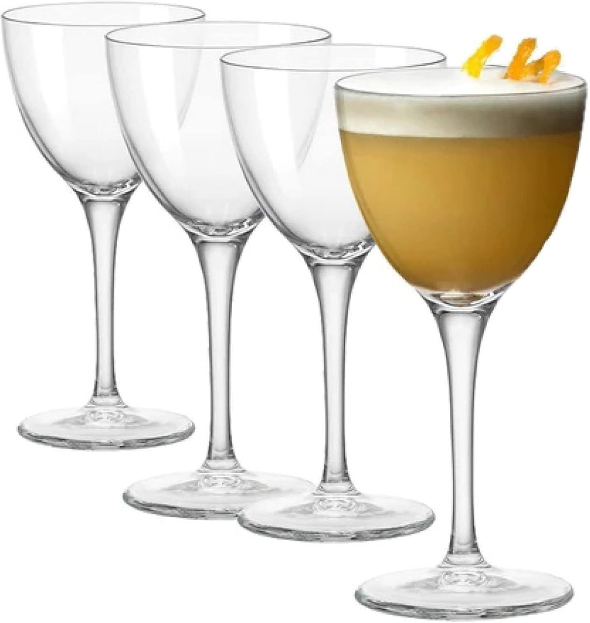 Bormioli Rocco Novecento Nick & Nora glasses set of four for martini service.
