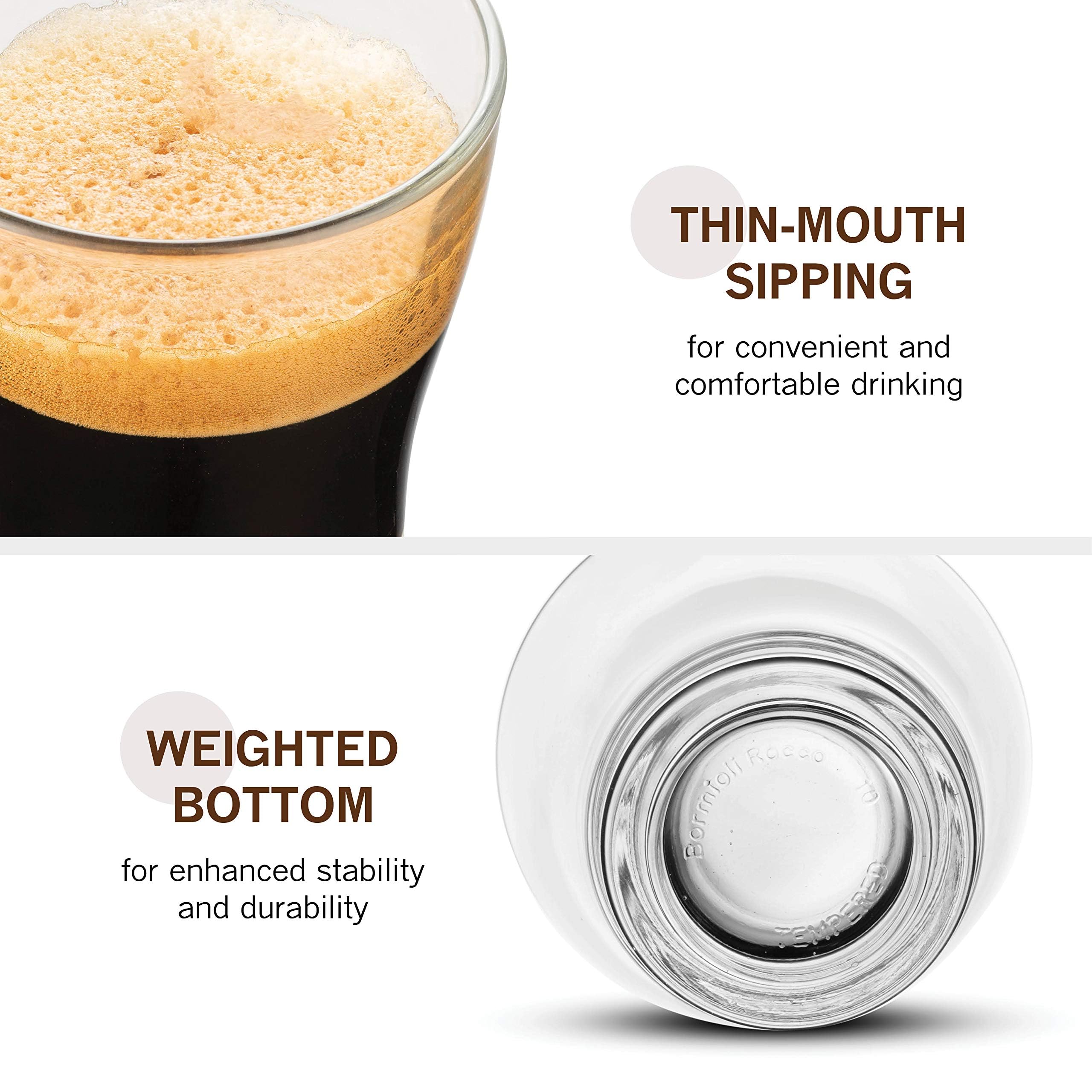 Bormioli Rocco Oslo transparent glass body lets you monitor the drink.