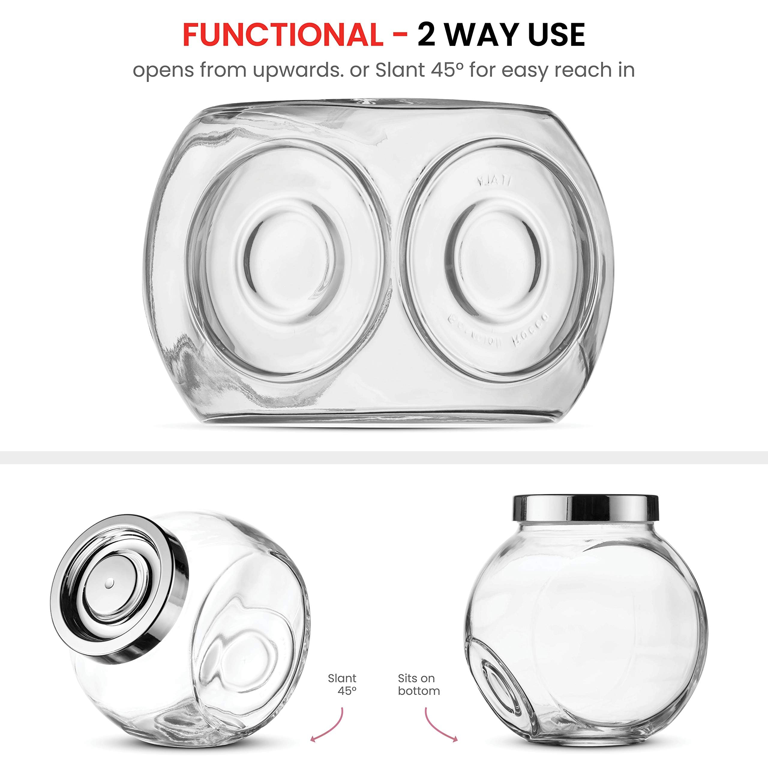 Pandora jar offers two-way display for flexible countertop presentation.
