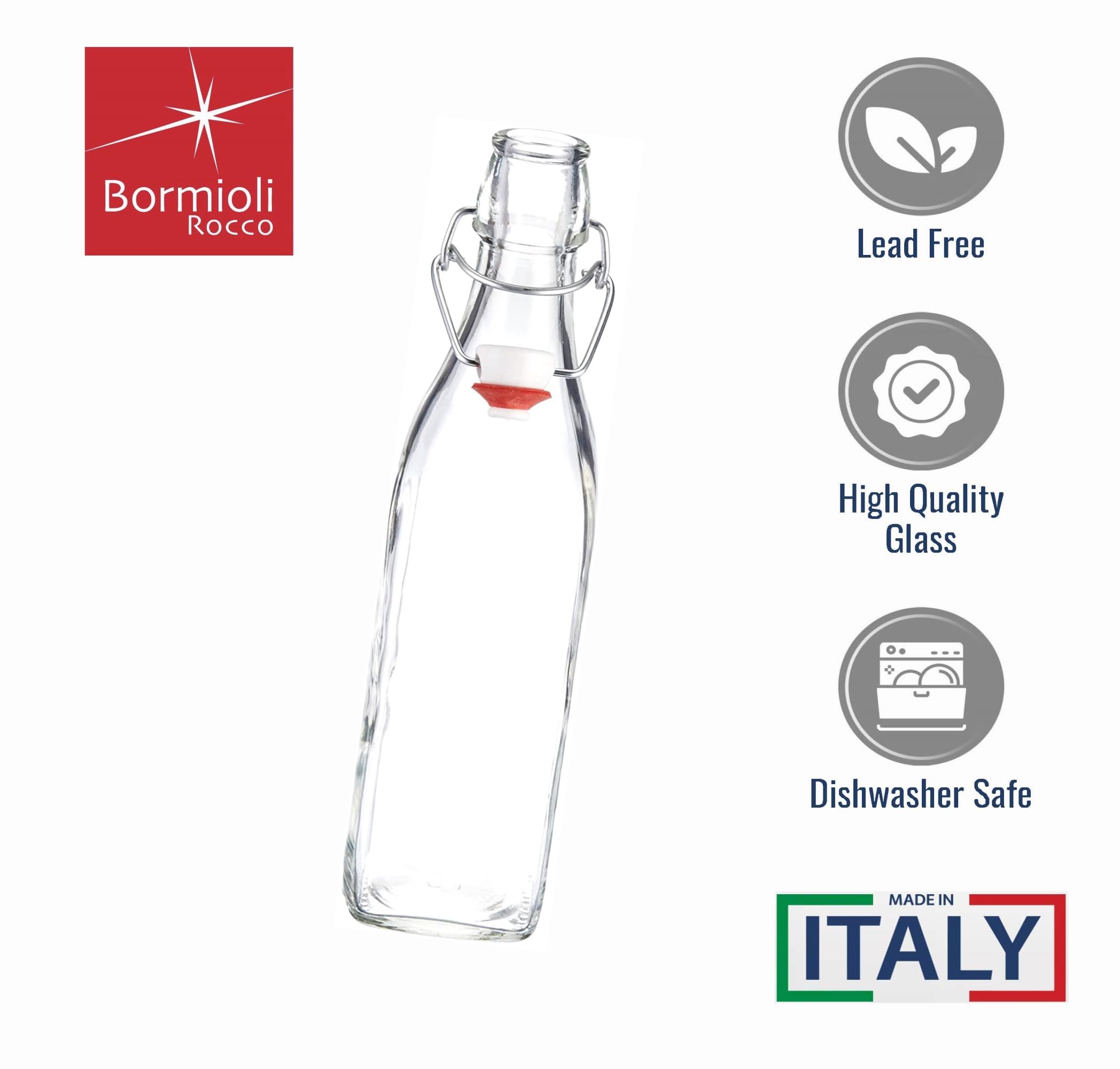 Bormioli Rocco Swing bottle in fridge, keeps drinks fresh and organized.