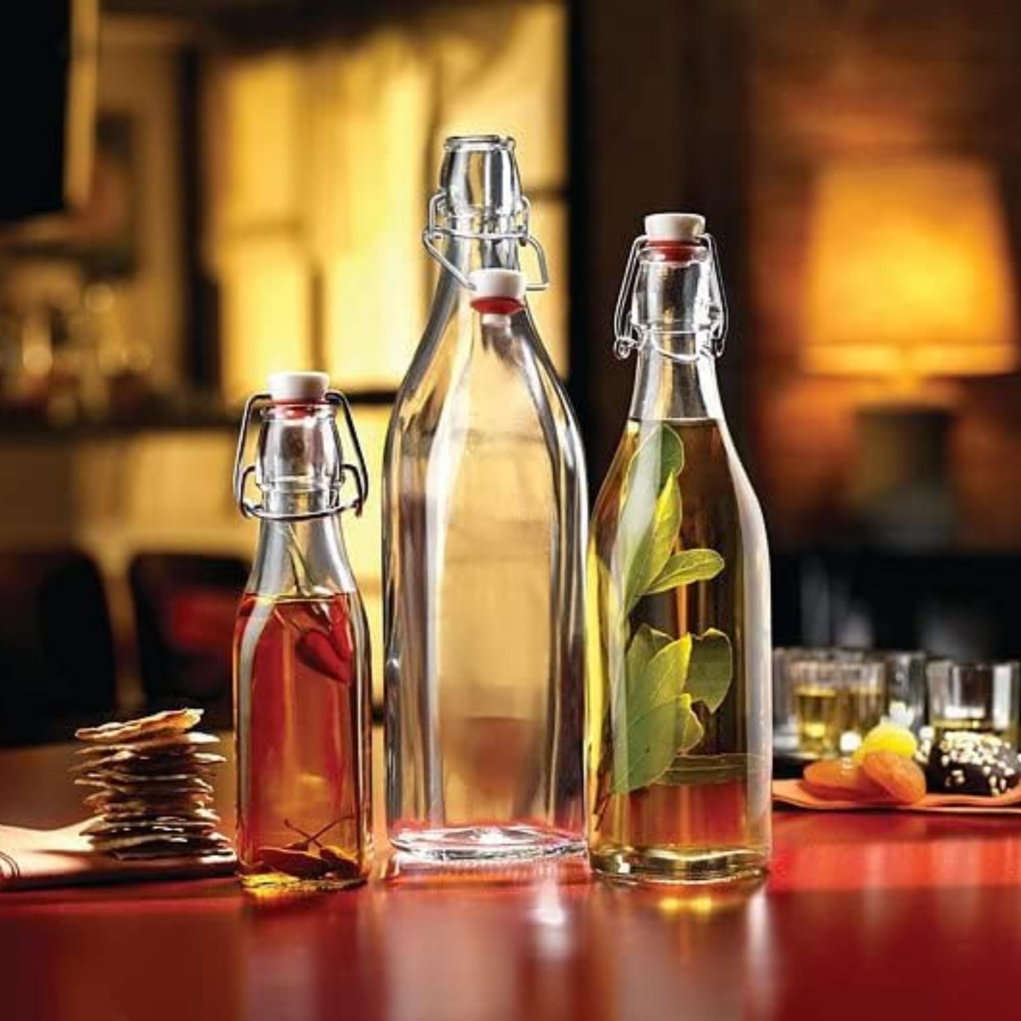 Bormioli Rocco Swing Top bottle stores sauces or syrups neatly.