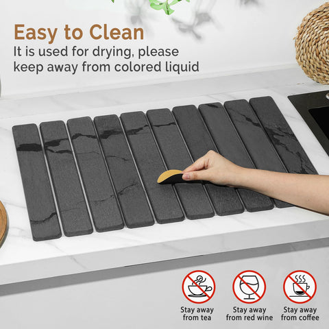 Bornerwhite countertop drying setup showing spacious mat for plates and cups.