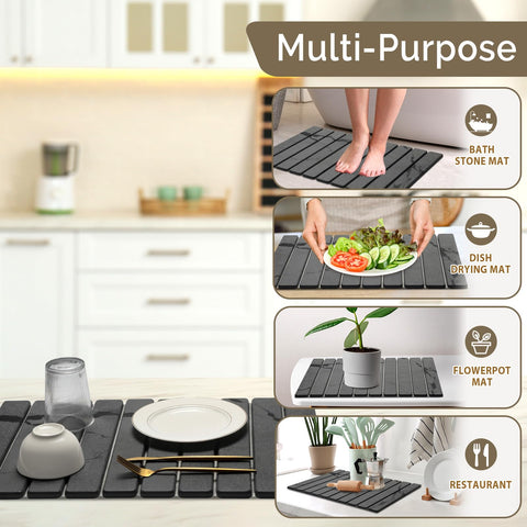 Bornerwhite drying mat with utensils demonstrates organized drying on a counter.