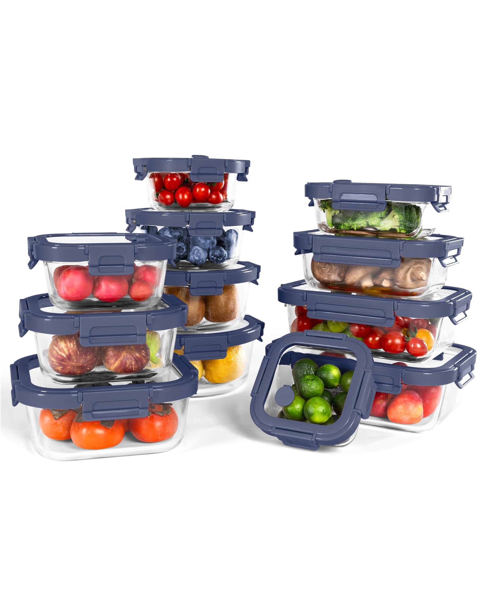 BOROHOUSE 12-pack glass containers with tempered lids for organized meal prep.