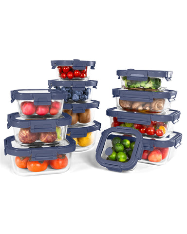BOROHOUSE 12-pack glass containers with tempered lids for organized meal prep.