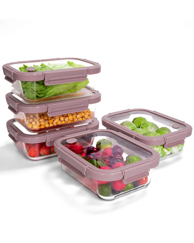 BOROHOUSE 5-pack borosilicate containers with pink lids ideal for meal prep.
