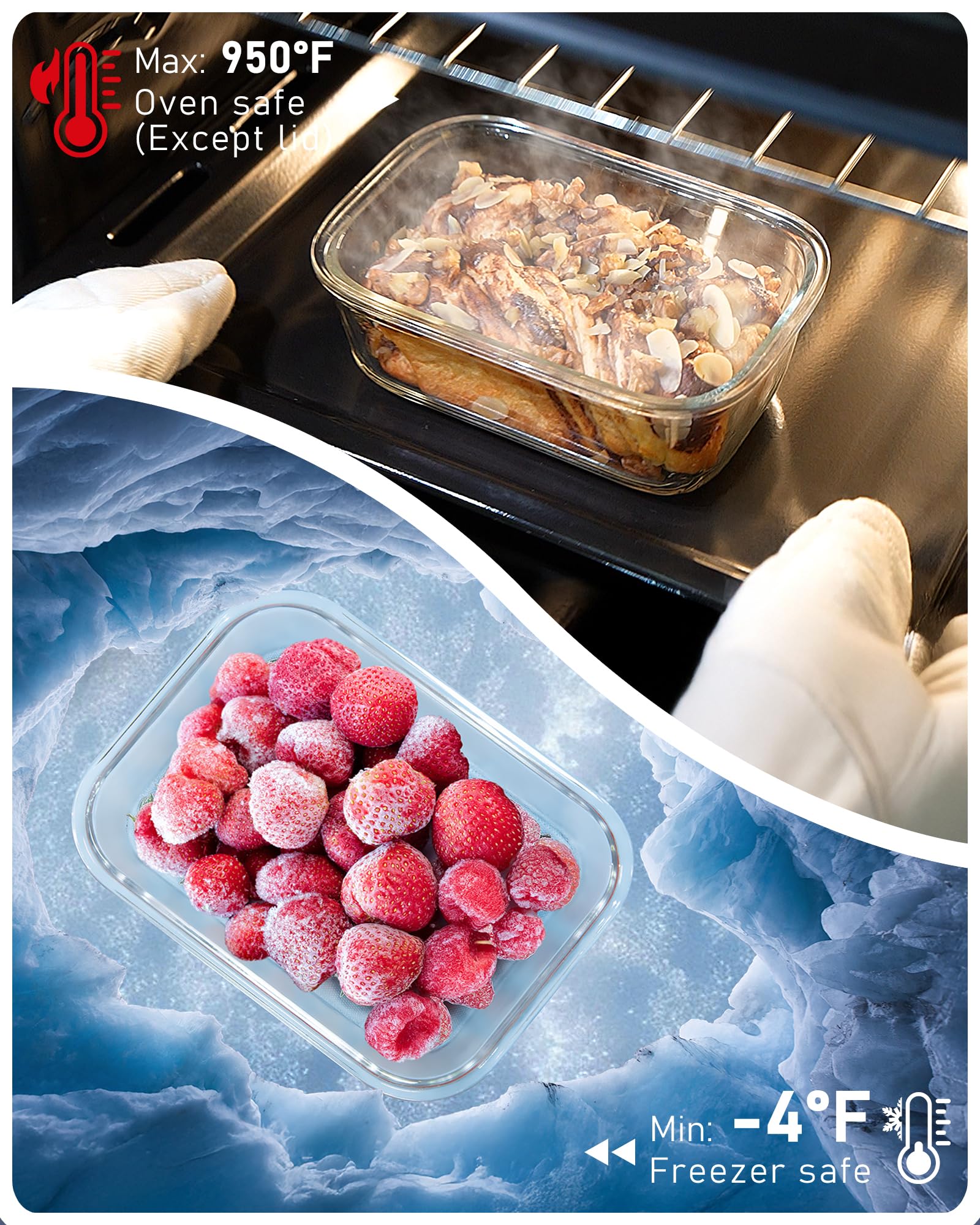 BOROHOUSE glass container set is microwave-safe for efficient reheating.