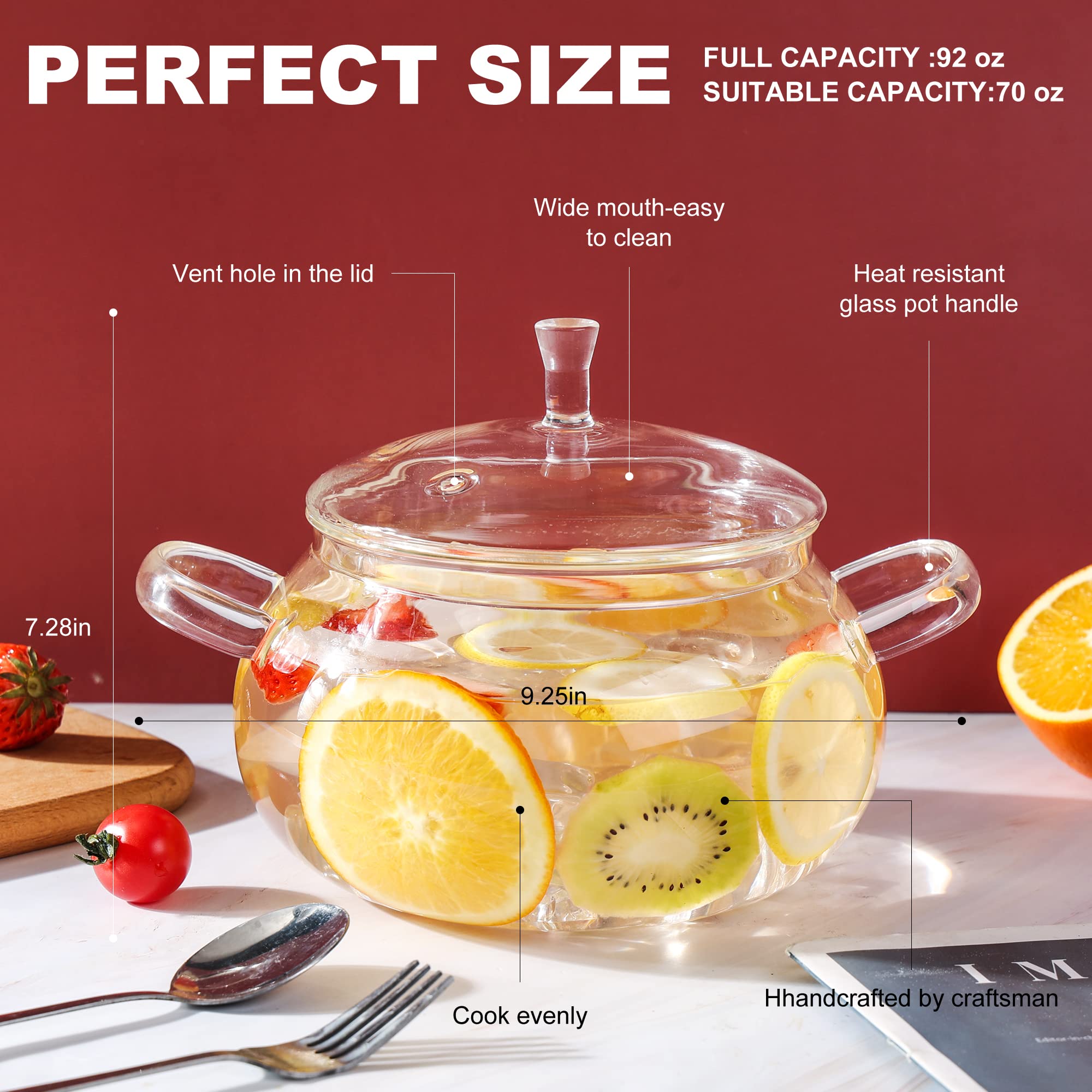 Glass Cooking Pot Borosilicate stockpot on stove for durable daily cooking.