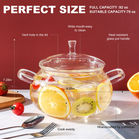 Glass Cooking Pot Borosilicate stockpot on stove for durable daily cooking.