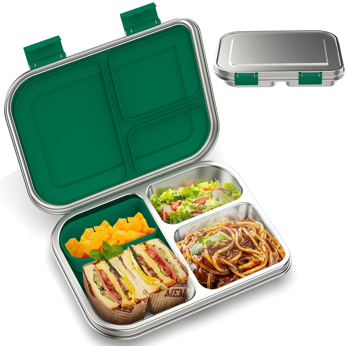 BOSEDSANG stainless steel lunch box with 3 compartments for organized school meals.