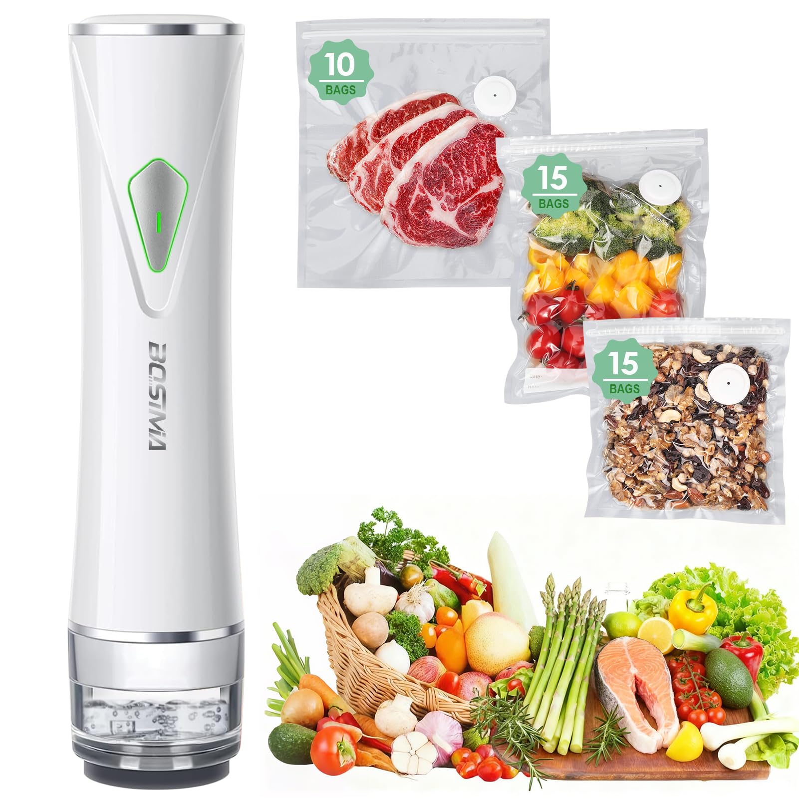 BOSIMIA compact handheld sealer in hand, ready to seal freshness on the go